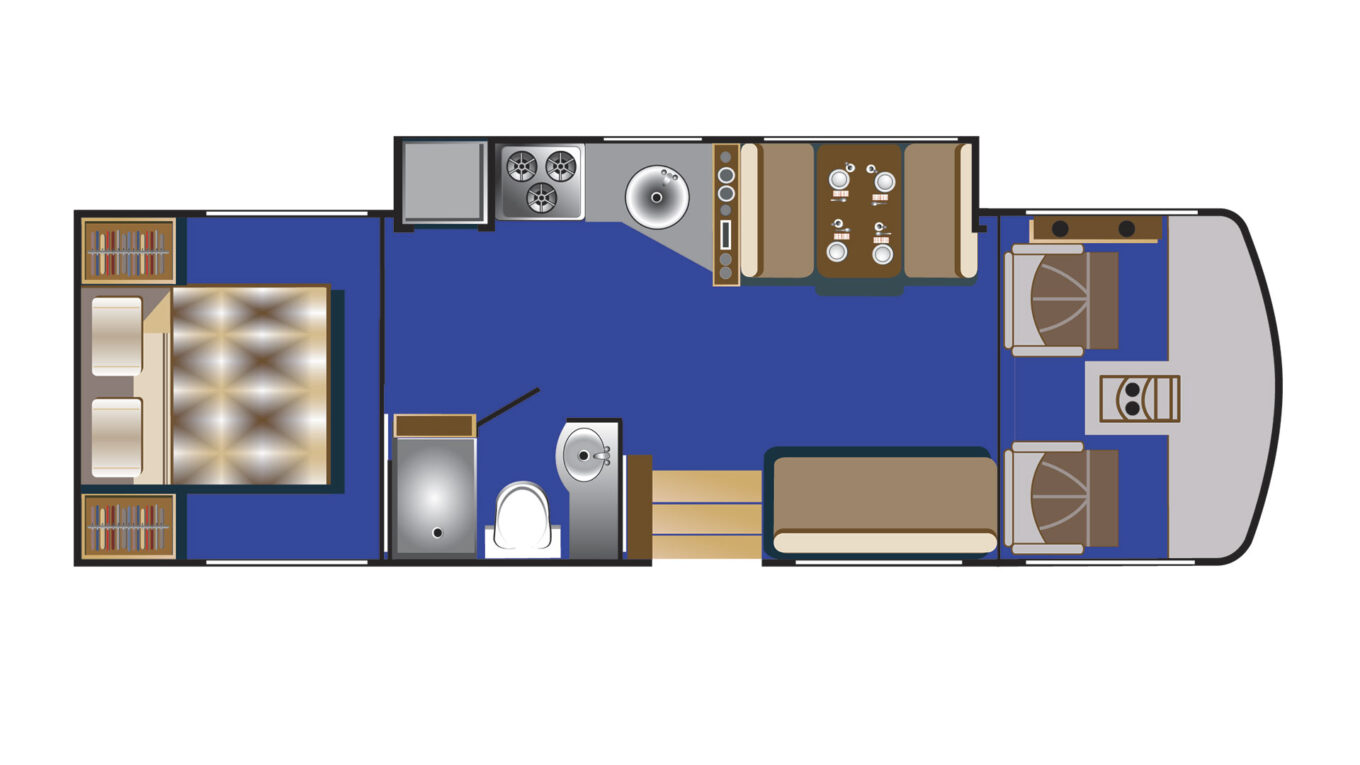 Class A bus autocamper / motorhome / RV i USA og Canada. Det Den helt store bus lignende autocampere til et par eller familie der ikke vil gå på kompromis med plads og komfort på en episk roadtrip på tværs af USA og Canadas.