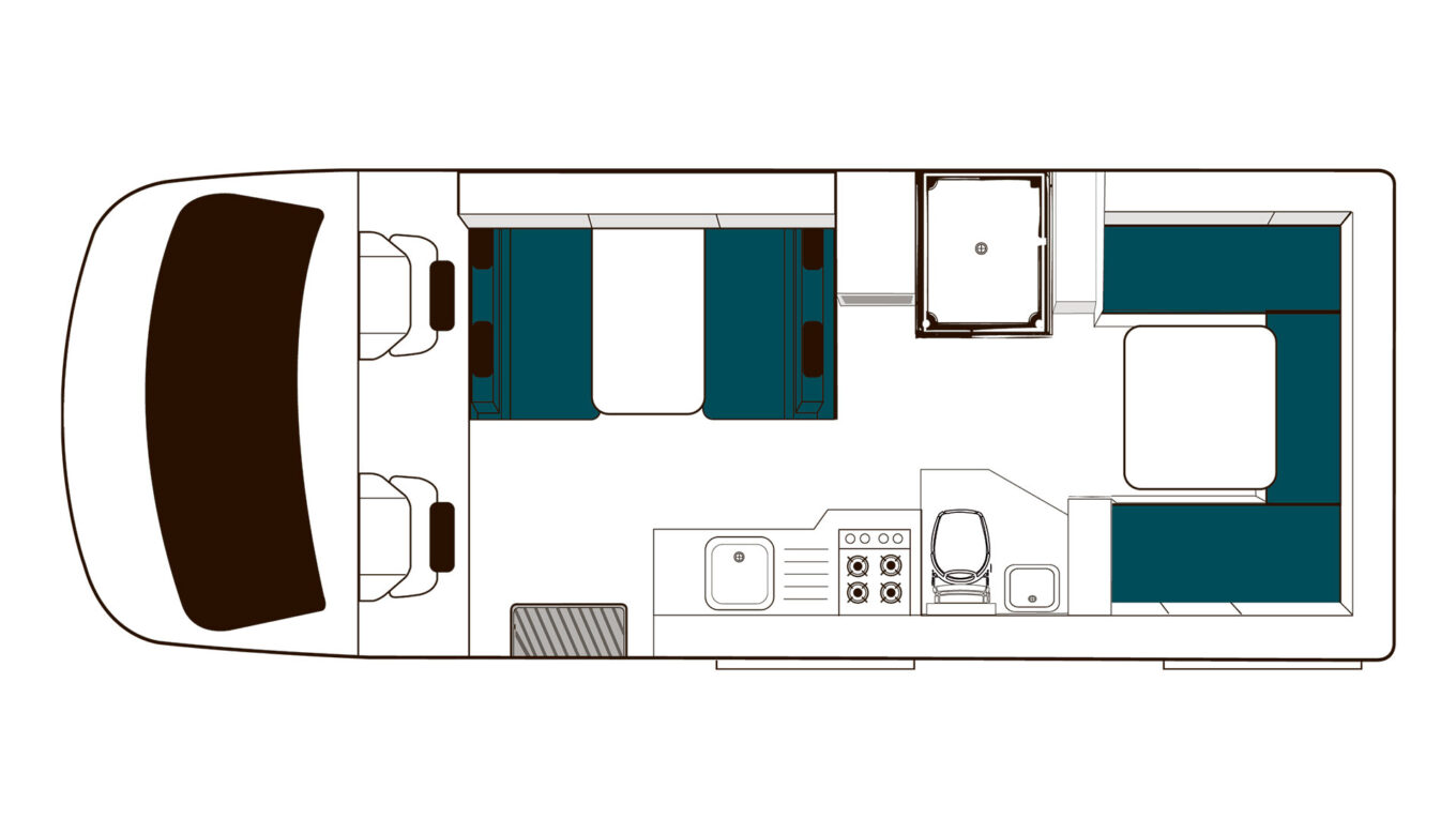 Stor autocamper i Australien og New Zealand med toilet og bad og stor siddegruppe som kan omdannes til seng om natten. Til den store familie på 4-6 personer eller venner på roadtrip i en rummelig autocamper.