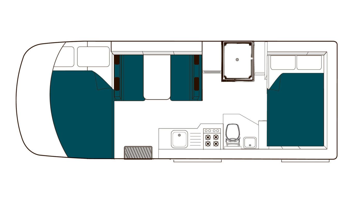 Stor autocamper i Australien og New Zealand med toilet og bad og stor siddegruppe som kan omdannes til seng om natten. Til den store familie på 4-6 personer eller venner på roadtrip i en rummelig autocamper.